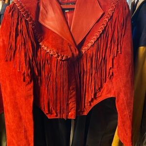 Ladies Leather Gallery Red Leather Short Tassel Jacket